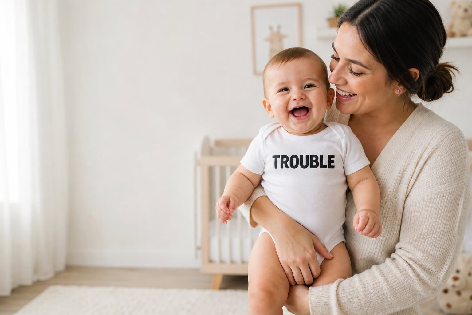 Madre mostrando un body divertido de Top-camisetas.com