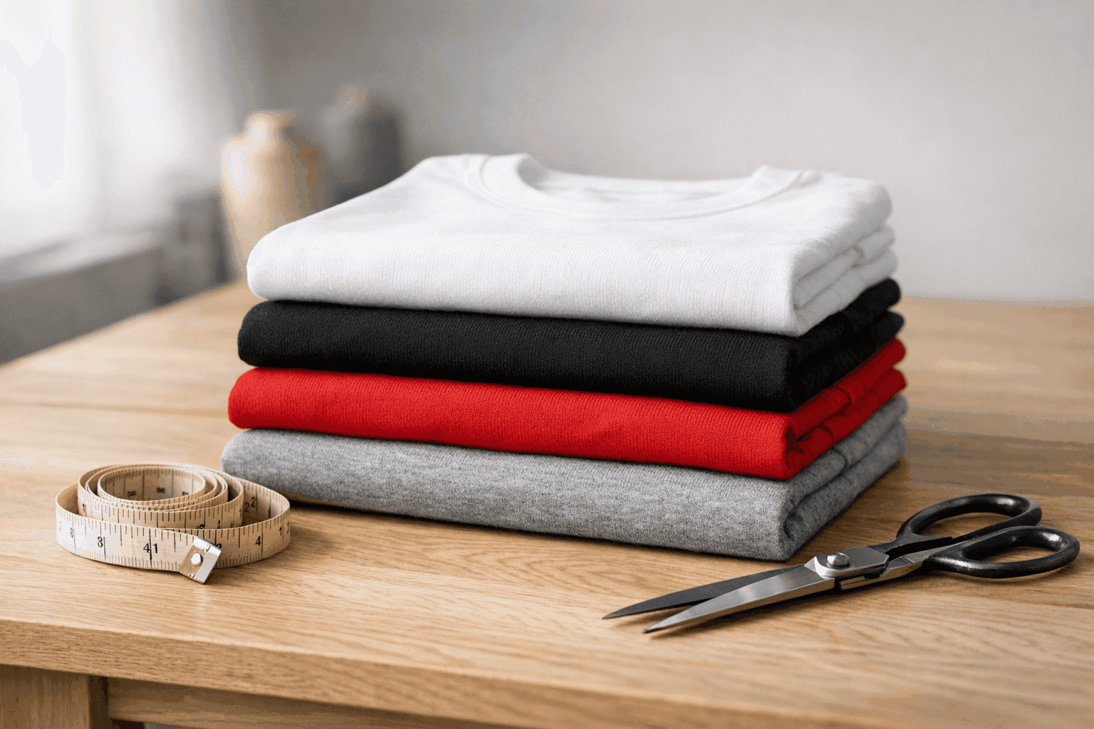 Camisetas de algodón dobladas listas para imprimir