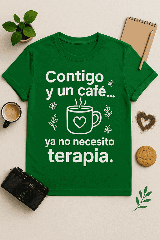 Camiseta Contigo y un café… ya no necesito terapia