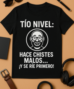 Camiseta Tío nivel: Hace chistes malos… ¡y se ríe primero!