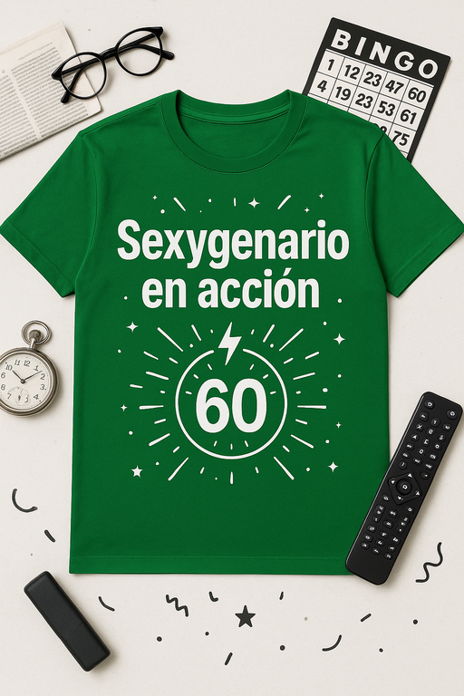 Camiseta Sexygenario en acción – humor elegante para los 60