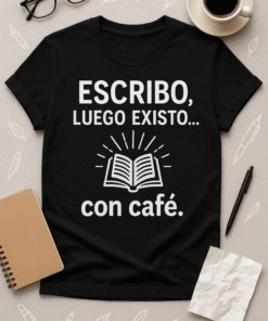 Camiseta Escribo, luego existo... con café