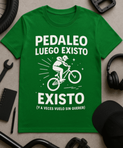 Camiseta Pedaleo luego existo (y a veces vuelo sin querer) - Unisex para ciclistas