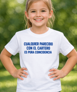 Camiseta infantil divertida: CUALQUIER PARECIDO CON EL CARTERO ES PURA COINCIDENCIA