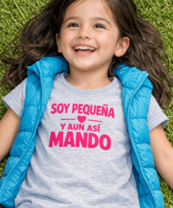Camiseta infantil divertida SOY PEQUEÑA Y AUN ASÍ MANDO