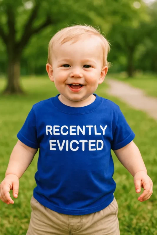 Camiseta infantil desalojo reciente como regalo de cumpleaños para peque con humor