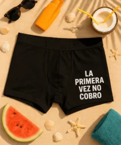 Bóxer divertido No cobro la primera vez con el texto LA PRIMERA VEZ NO COBRO