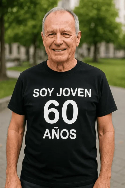 Camiseta divertida 60 años joven para regalo de cumpleaños 60 con mensaje SOY JOVEN 60 AÑOS