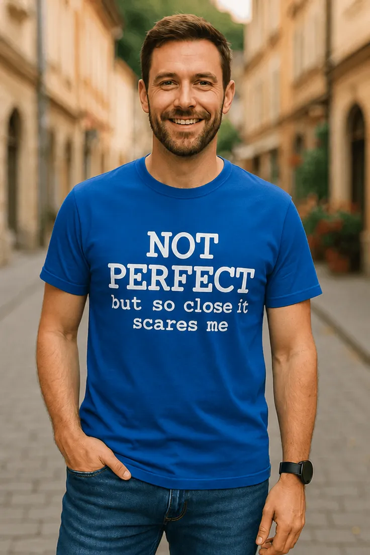 Camiseta divertida Casi perfecto y da miedo como regalo de cumpleaños para perfeccionistas con humor