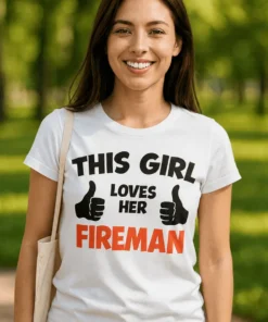 Camiseta divertida Chica ama a su bombero con diseño divertido para regalo