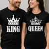 Camiseta divertida king queen para pareja con diseño KING QUEEN para regalo en pareja
