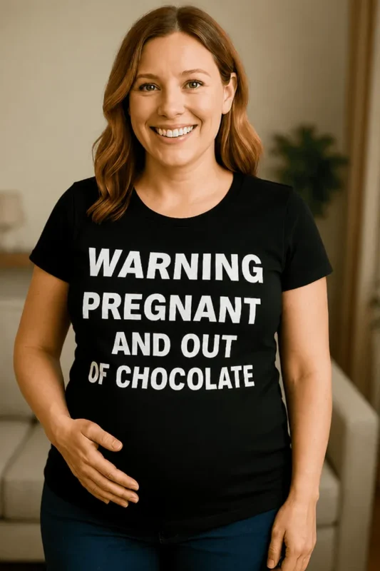 Camiseta premamá Embarazada sin chocolate como regalo de cumpleaños para embarazada con humor