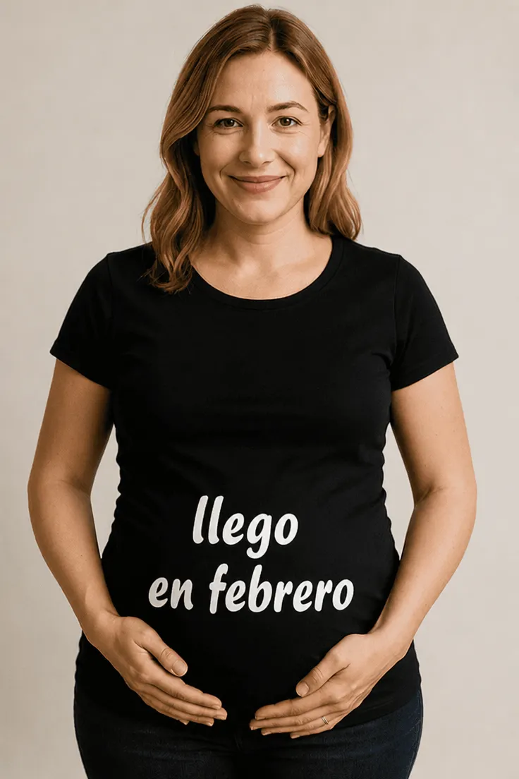 Camiseta premamá Llego en febrero para regalo de anuncio de embarazo en cumpleaños