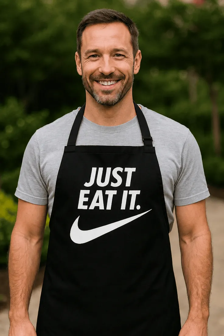 Delantal divertido Just eat it como regalo de cumpleaños para amante de la cocina y el humor
