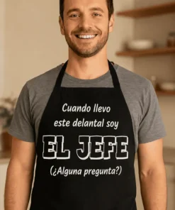 Delantal divertido Soy el jefe con el texto Cuando llevo este delantal soy EL JEFE (¿Alguna pregunta?)
